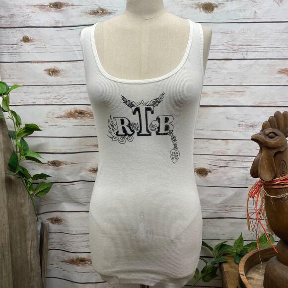 RTB Real Tough B itch White Racerback Tank Top Shirt Biker Babe Graphic Large - Picture 1 of 10